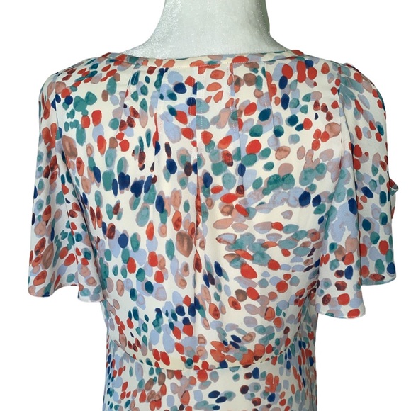 Maeve Anthro Watercolor Pastel Orange Blue Dot Flutter Sleeve Cutout Dress - M - Picture 9 of 14